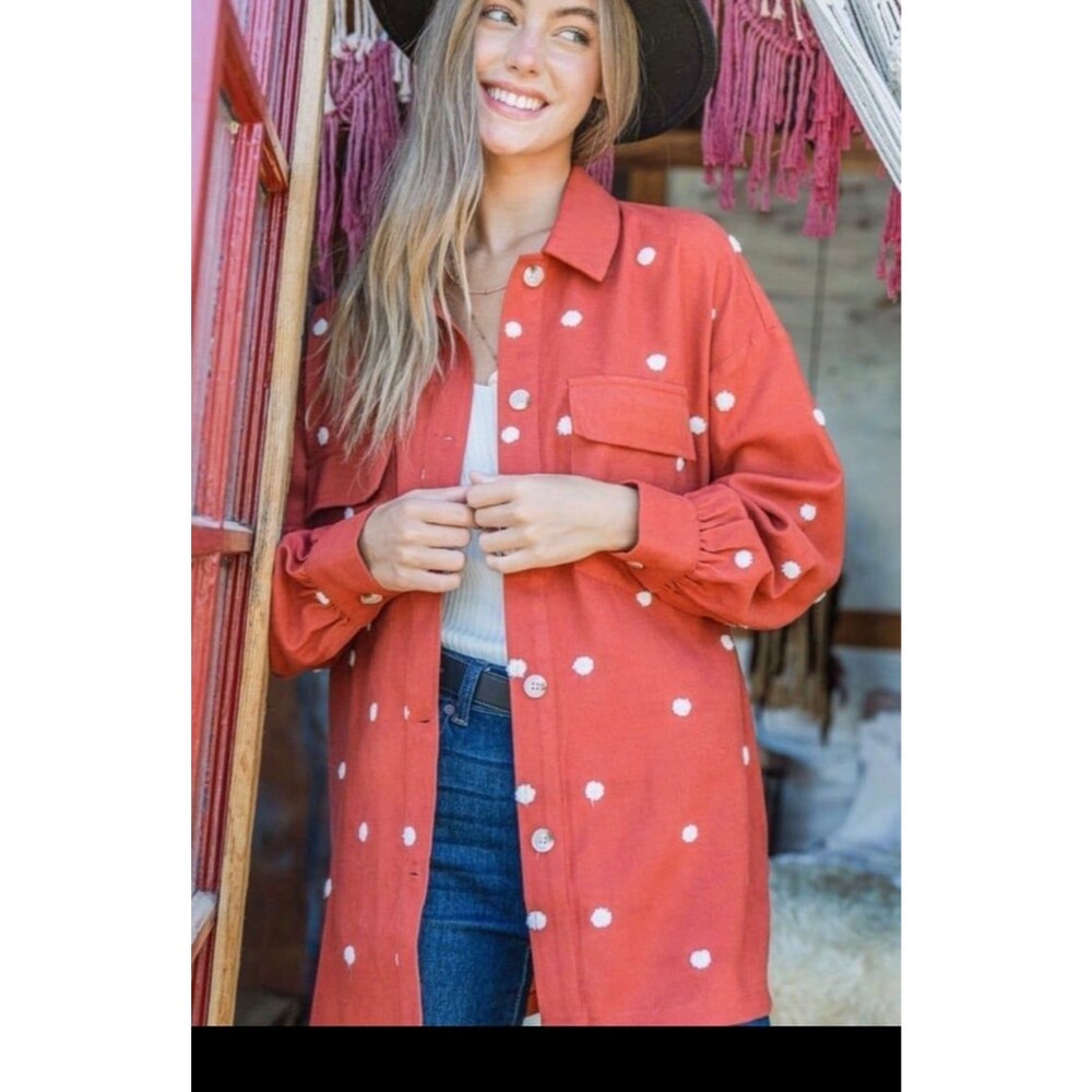 ANDTHEWHY shacket &thewhy button down shirt textured oversized small polka dots